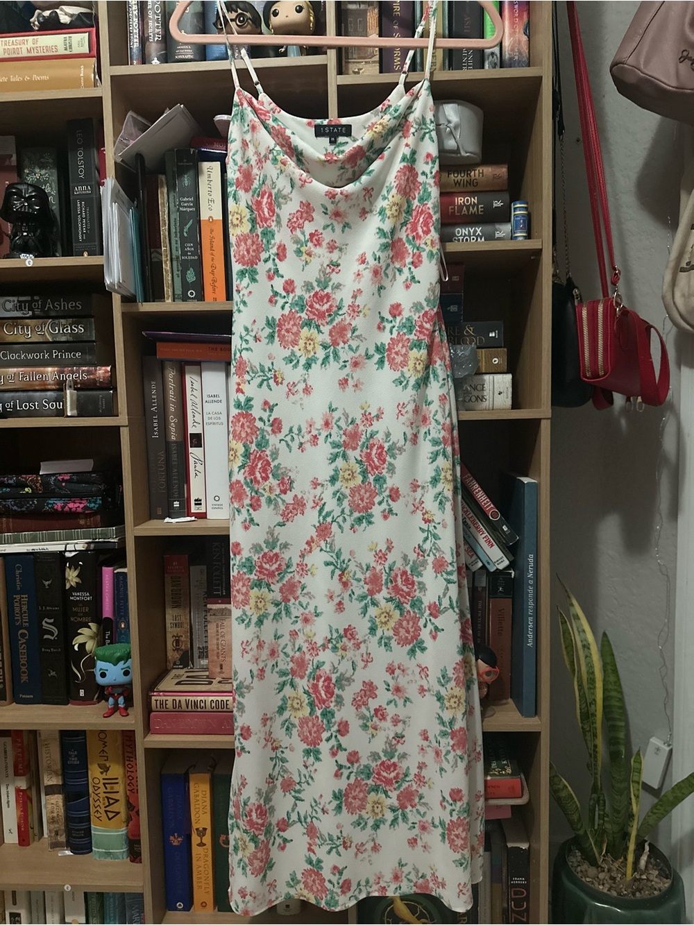 1. State Cream Floral Slip Maxi Dress with Pink & Green Bouquet Print